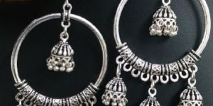 Silver Oxidised Round Earrings