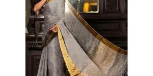 Golden Border Linen Saree
