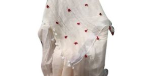 White Plain Linen Saree