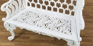 White Cast Iron Scrollwork Garden Bench