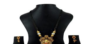Ankur Attractive Gold Plated Mnagalsutra Long Black Beads Wedding Pendant Style for Women