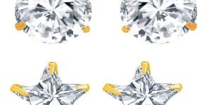 Women Gorgeous Round Star Shaped Stud Gold Plated CZ Earring