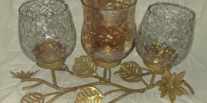 Etched Leaf Gold Candle Holder