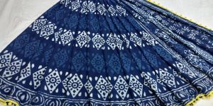 Dabu Indigo Printed Cotton Saree/ Mulmul saree/ Traditional saree
