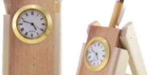 Wooden Table Clock Pen Stand