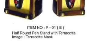 Bamboo Handicraft Pen Stand with Terracota Mask