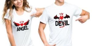 shrenim couple angel devil Round Neck T-shirt