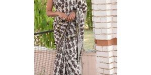 Grey Cotton Hand Block Printed Saree
