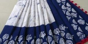 Pom Pom Cotton Hand Block Printed Saree