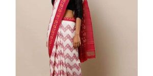 White Cotton Printed Sarees