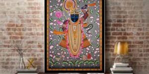 KAMAL TALAI LORD KRISHNA HAND PAINTED CLOTH DEVOTIONAL PAINTING