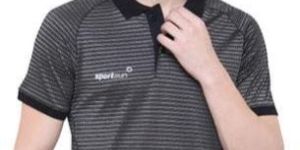 Mens Black Dobby Jacquard Polo T-Shirt