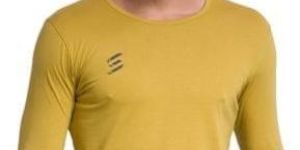 Mens Yellow Cotton Spandex Full Sleeve T-Shirt