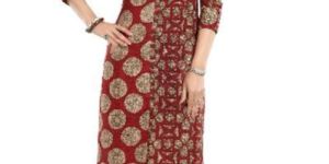 Roll up Sleeves Wooden Buttons Red Cotton Printed Tunic