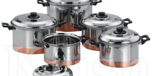 Copper Bottom Dutch Oven Set With Bakelite Handle - 5 Pcs