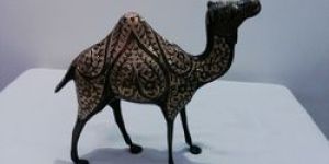 Black Brass Camel Engraved Enamel Statue