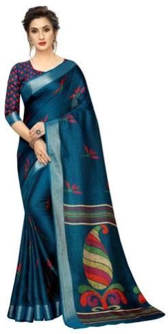 Printed Linen Jute Saree