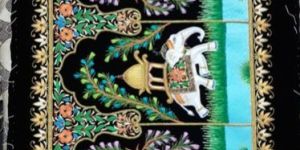 Embroidered Peacock And Elephant Wall Hanging