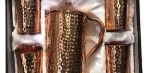 Hammered Copper Jug and Glass Set