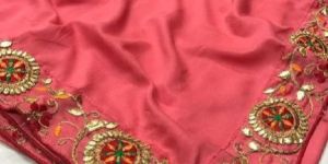 Designer Embroidered Silk Saree with Purse
