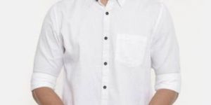 Men White Plain Cotton Shirts