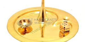 Pure Brass OM Design Pooja Thali Set