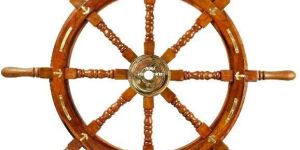 Brass Anchor Script Wooden Ship Wheel