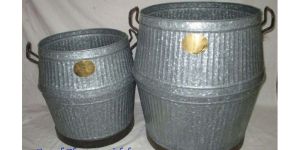 Barrel Planter with Brass Label