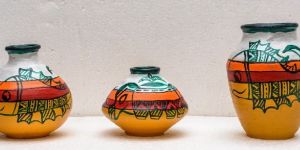 Set of 3 Hand Painted Table Top Pots