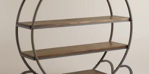 Round Wood and Metal Bookcase