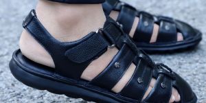 Mens Black Leather Sandals