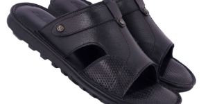 Mens Black Leather Slippers