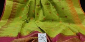 Temple Border Tissue Linen Saree