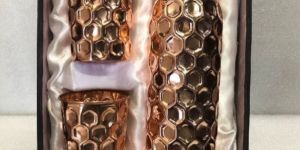 Hammered Copper Bottle with Glass