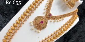 Matt Finish Cz Stone Premium Quality Combo Necklace Set