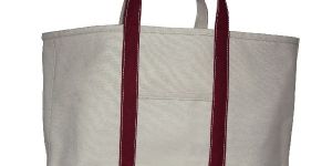 Cotton White Body Brown Strap Beach Bag