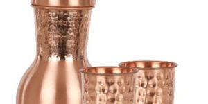 Copper Surahi Pot and Two Glass Set