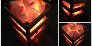 Square Wooden Himalayan Salt Lamp