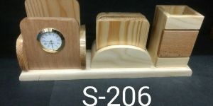 Wooden Pen Stand with Clock