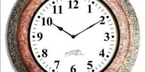 Wooden White Metal & Copper Wall Clock