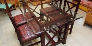 Wooden Glass Dining Table Set