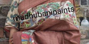 Tussar Ghicha Madhubani Painted Saree