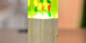 Wooden Resin Lamp Neon Green with Colored Pebbles