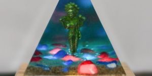 Wooden Resin Temple with Colored Sea View