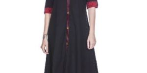 Black Cotton Flex Solid Kurta