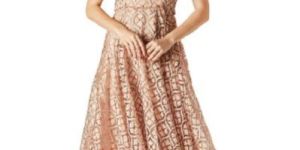 Peach Polyester Party Wear Gown