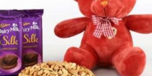 Dry Cake With Teddy Bear & Chocolates Combo