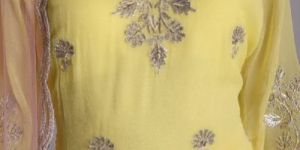 YELLOW EMBROIDERED KURTA WITH PINK SHARARA