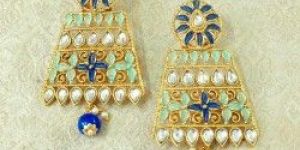 Blue Alloy Chandbali Earrings