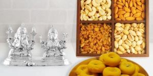 Dry Fruits with Kesaria Peda, Ganesh Lakshmi Idol